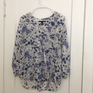 Blue and White Floral Blouse